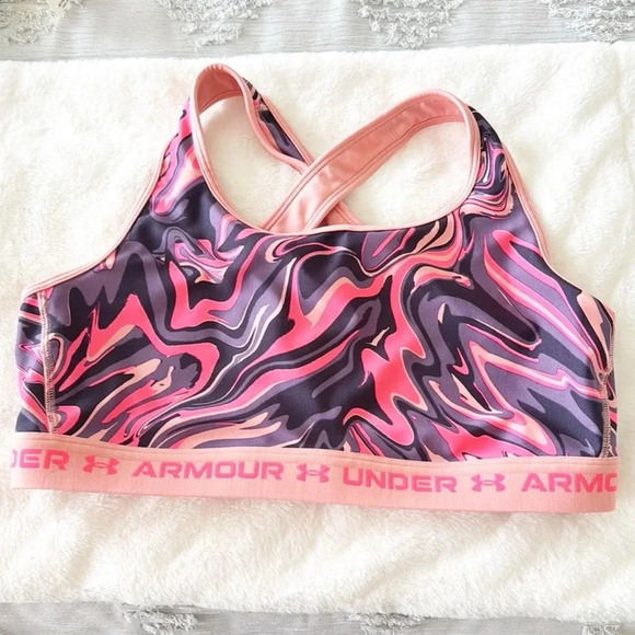 Under Armour Mid Stamp pink Medium Impact sports Bra Racer Back Sz 2X - Picture 3 of 5